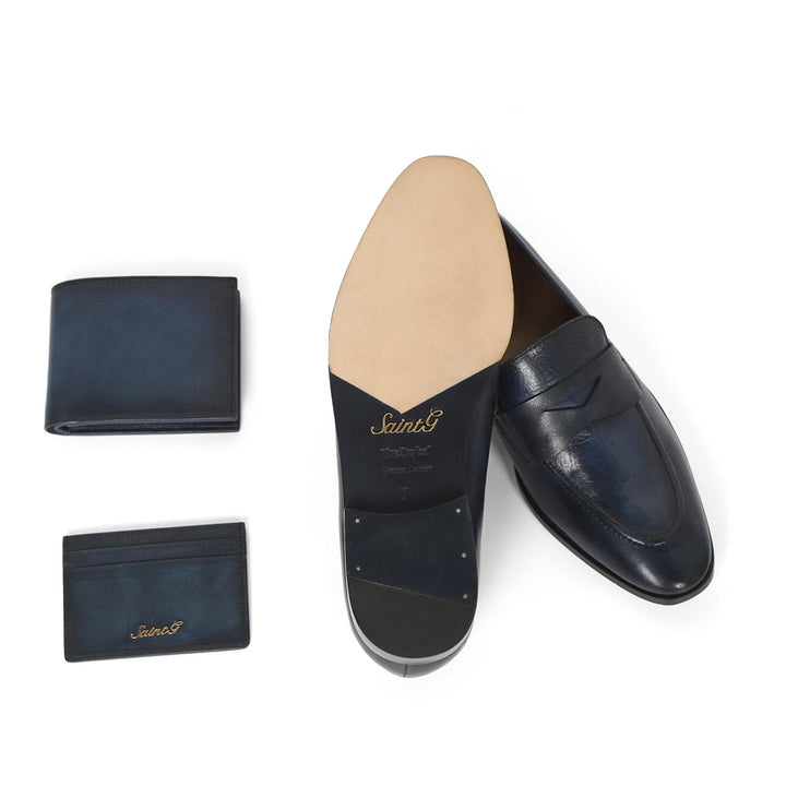 Saint Lukonin Toned Navy Leather Loafers With Set - SaintG UK