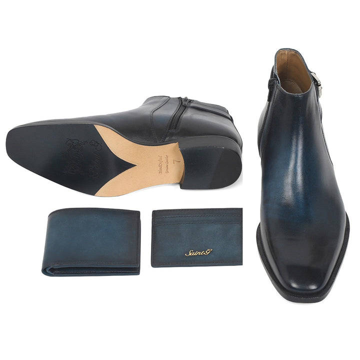 Saint Jace Dark Blue Two Color Toned Leather Boot With Set - SaintG UK