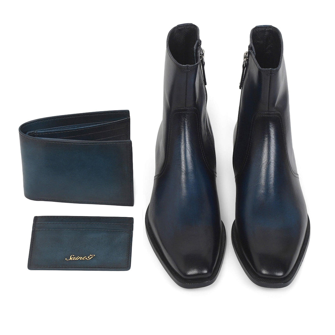 Saint Conrad Blue Leather Ankle Boot With Set - SaintG UK