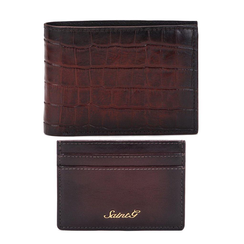 Brown Croco Leather Men's Wallet Set - SaintG UK