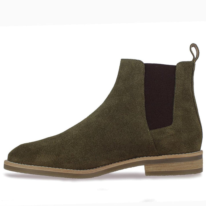 Saint Grimoald  Olive Suede Chelsea boot - Left angle view SaintG UK