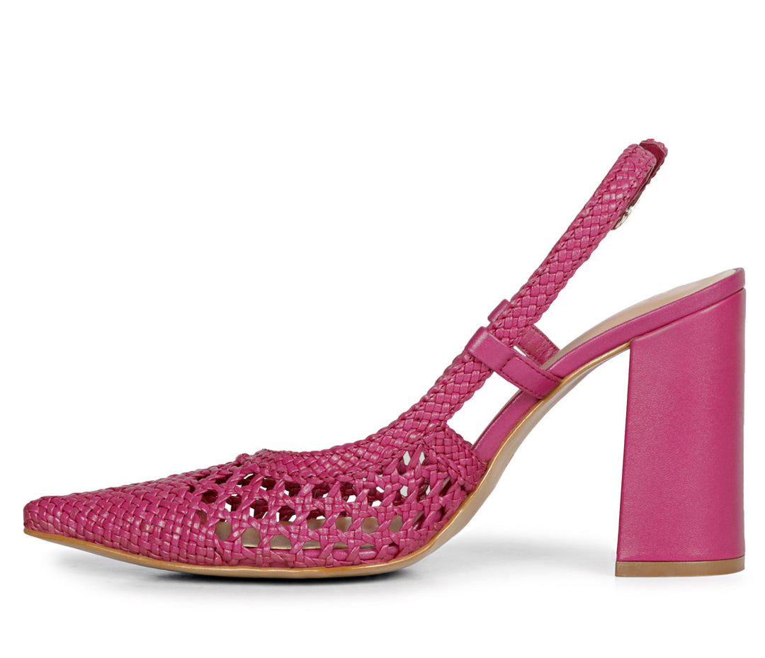 Hot Pink Hand Woven Leather Block Heels