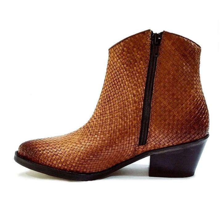 Saint Leone Tan Woven Leather Ankle Boots - SaintG UK