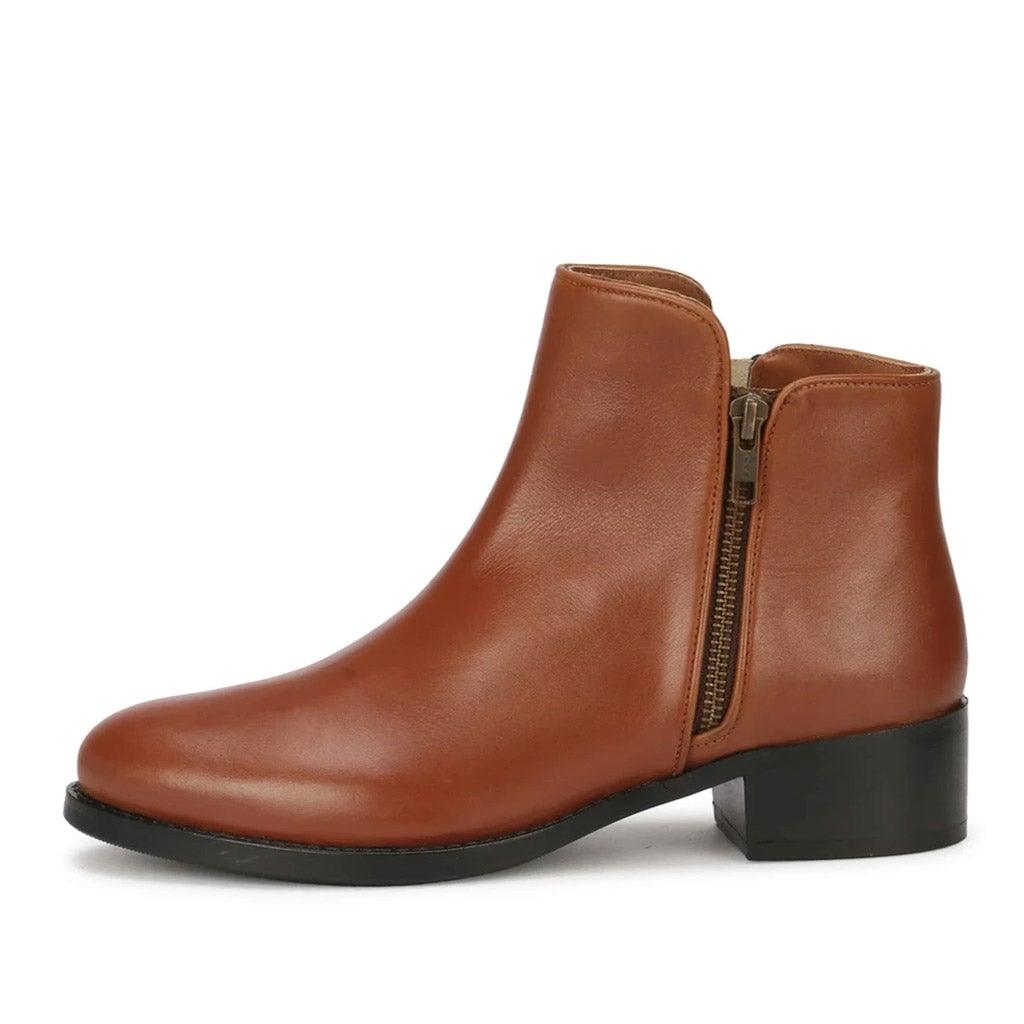 Saint Imelda Tan Leather Handcrafted Side Zippers Ankle Boots - SaintG UK
