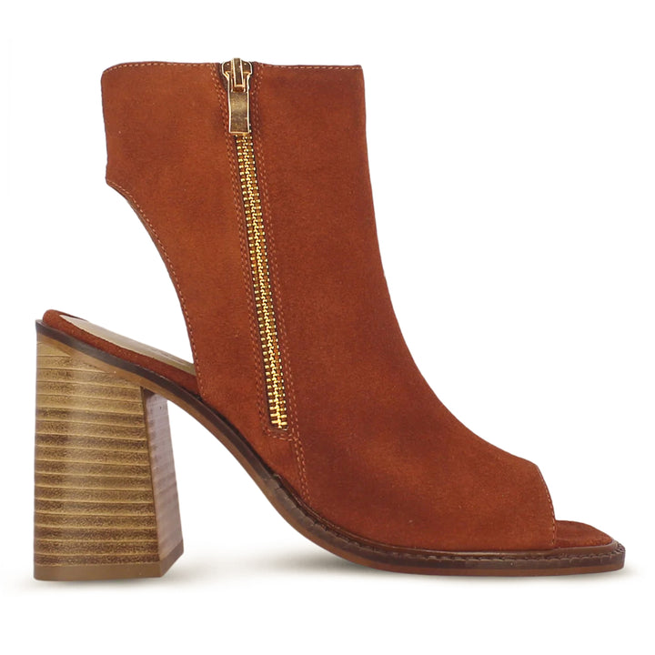 Tan Suede Leather High Ankle Block Heels for women