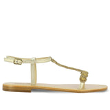 Adele Metallic Platin Leather With gold Embroidery Sandals