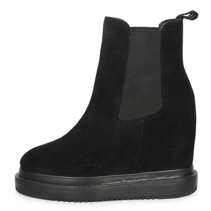 Saint Carolin Black Leather Inner Wedge Heel Ankle Boots