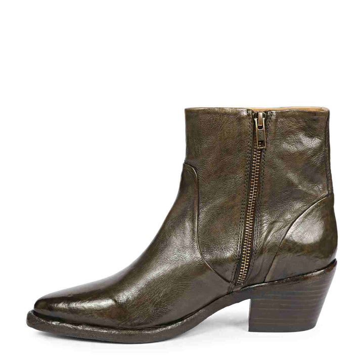 Saint Emelia Olive Leather Washed Ankle Boot