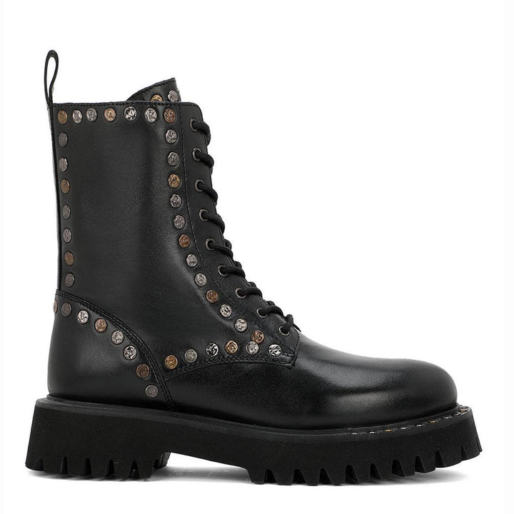 Saint Natalie Metal Studs Lace Up High Ankle Leather Boots - SaintG UK