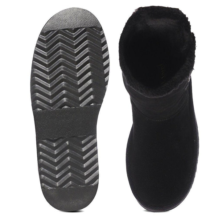 Saint Aurelia Buckle Decorative Black Suede Leather Snug Boots - SaintG UK