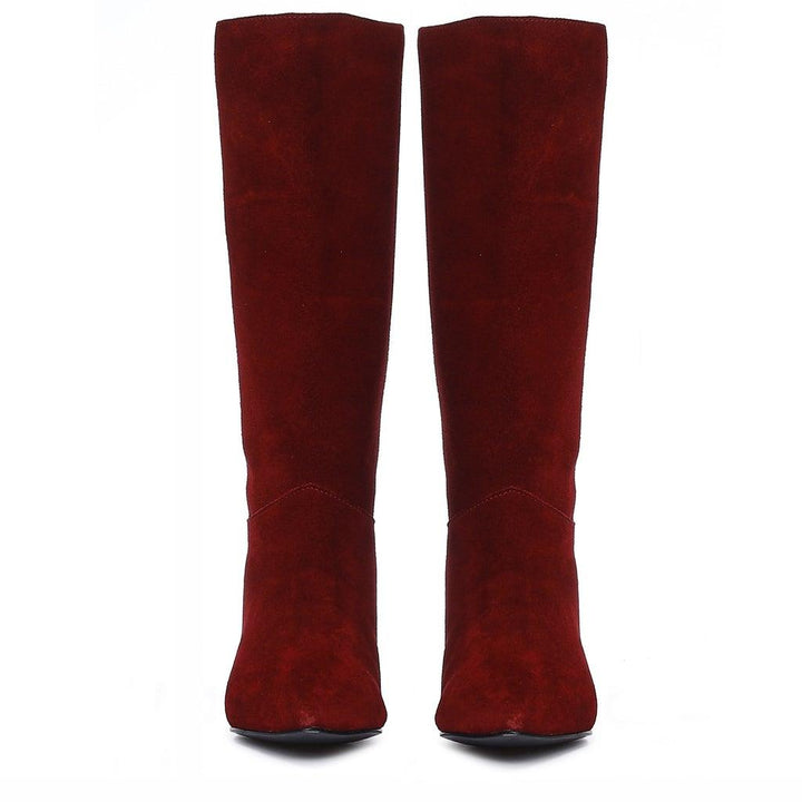 Saint Cecilia Maroon Suede Leather Kitten Heel Calf Boots - SaintG UK