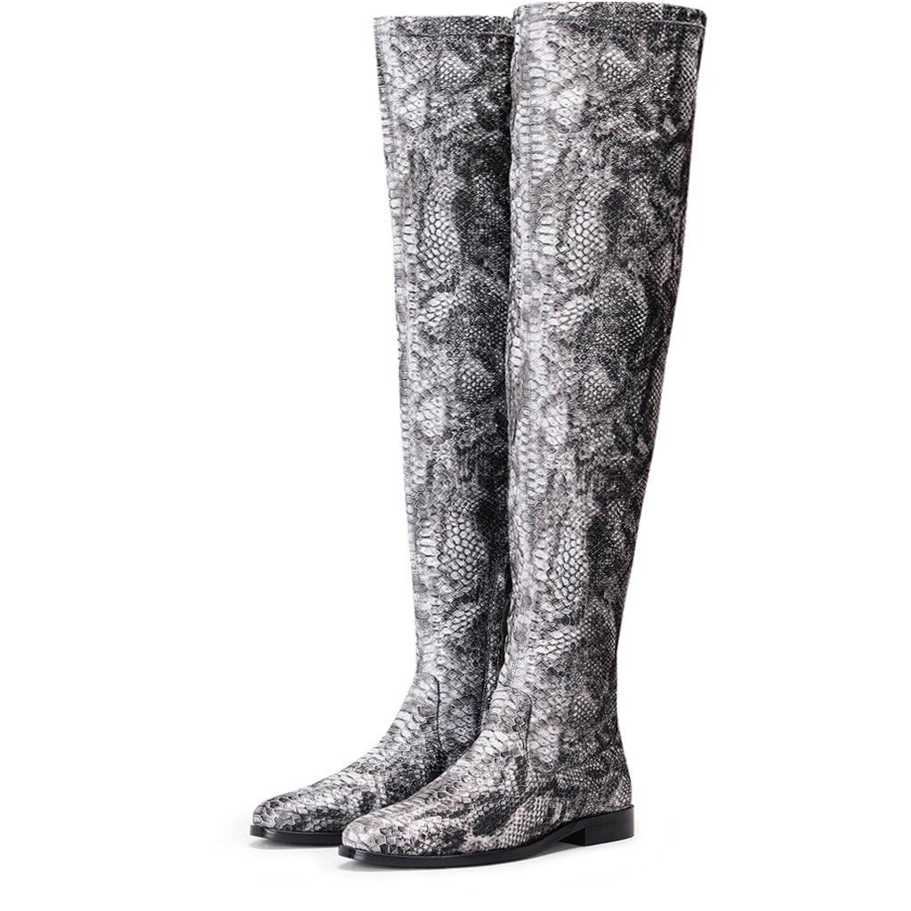 Saint Lelia Grey Stretch Fabric Above The Knee Boots - SaintG UK