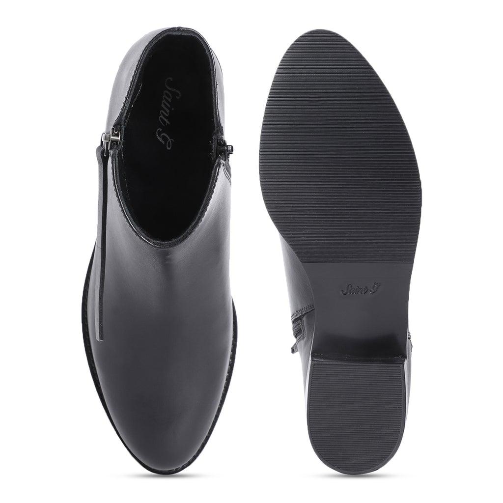 Saint Imelda Black Leather Handcrafted Side Zippers Ankle Boots - SaintG UK