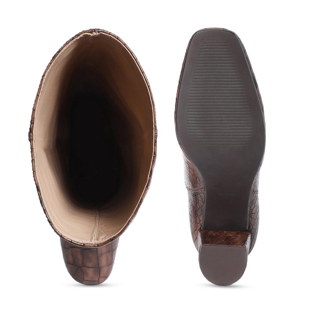 Saint Emily Brown Vegan Leather Knee High Boots - SaintG UK
