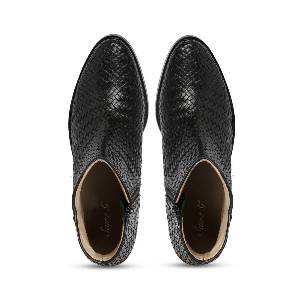Saint Leone Black Woven Leather Ankle Boots - SaintG UK