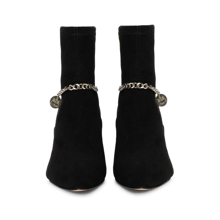 Saint Andrea Black Stretch Suede Chain Embellished Ankle Boots - SaintG UK