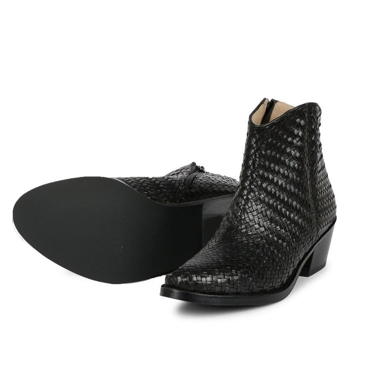 Saint Leone Black Woven Leather Ankle Boots - SaintG UK
