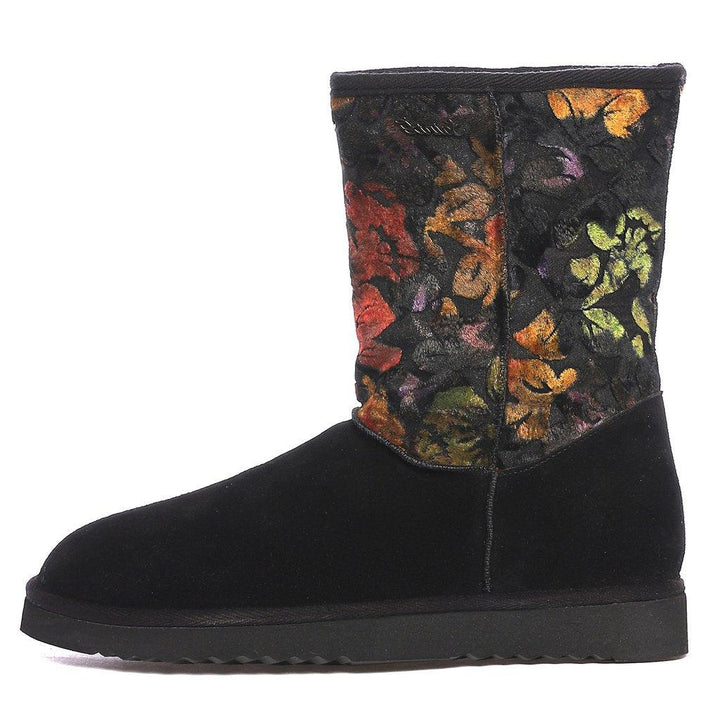 Saint Emmy Velvet Floral Black Suede Leather Snug Boots - SaintG UK
