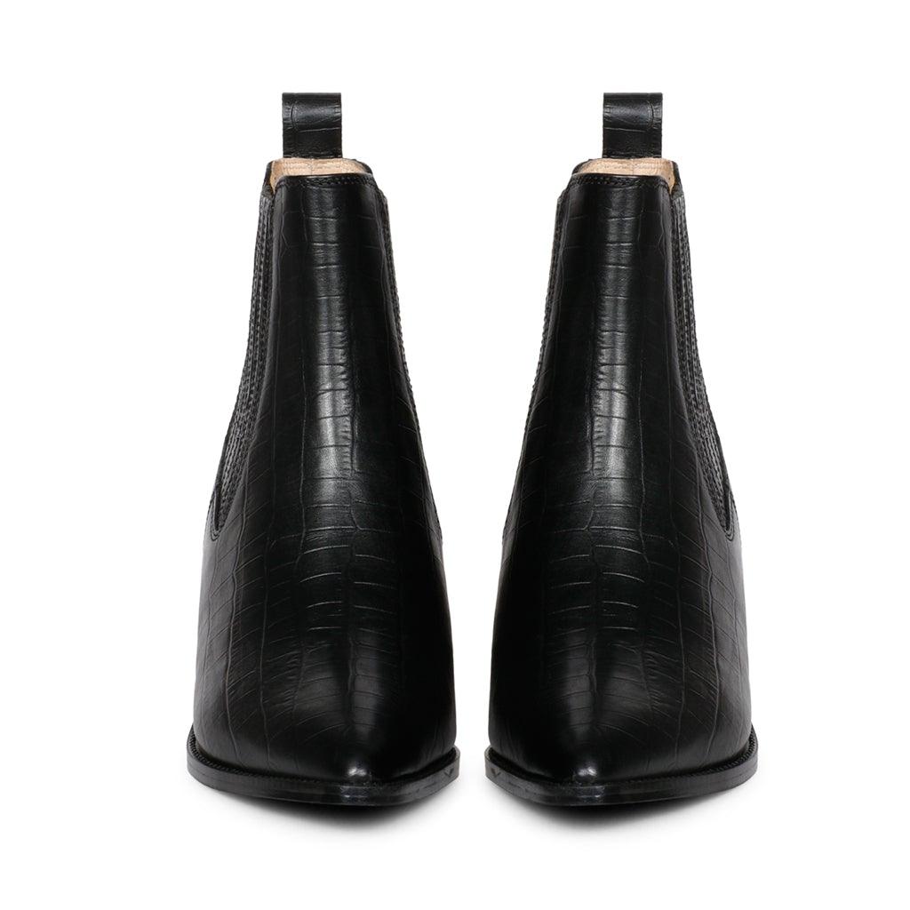 Saint Ilaria Black Croc-Embossed Leather Ankle Boots - SaintG UK