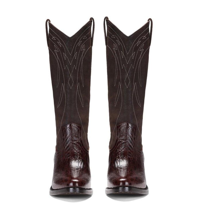 Saint Trinity Brown Patent Leather cowboy Calf Boots - SaintG UK