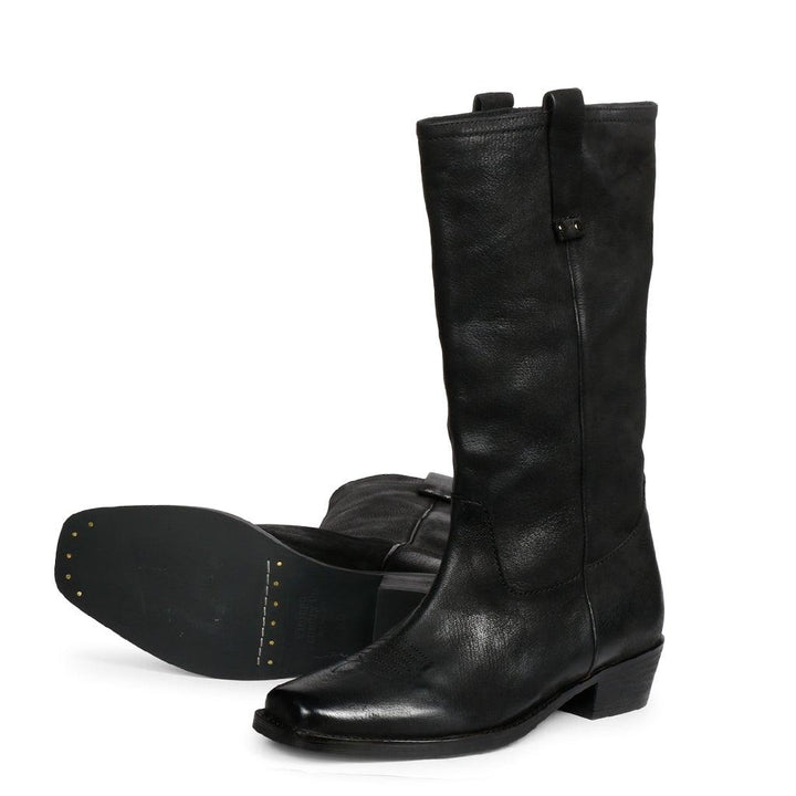Saint Valery Black Leather cowboy Calf Boots - SaintG UK