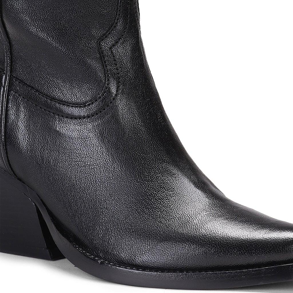 Saint Loanna Black Leather Block Heel Calf Boots - SaintG UK