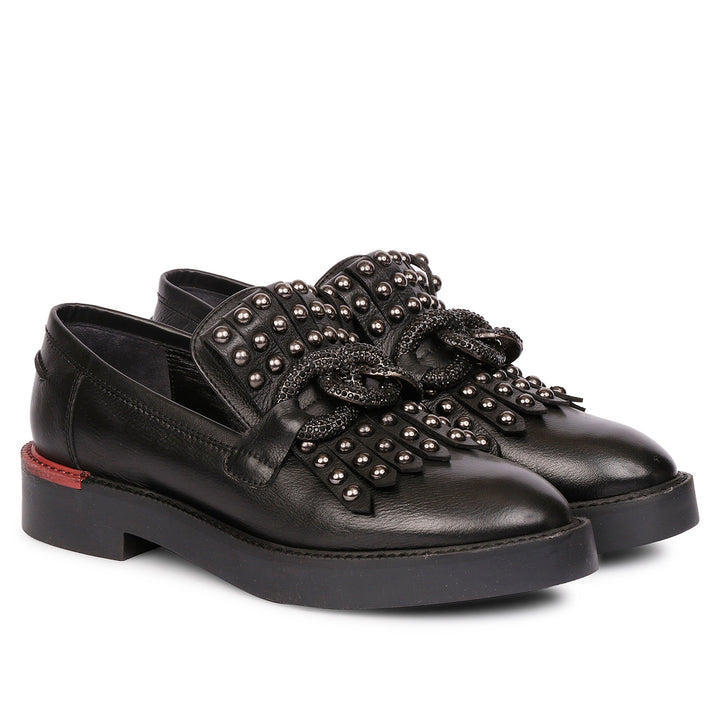 Black Wellington Leather Handcrafted Moccasins for women