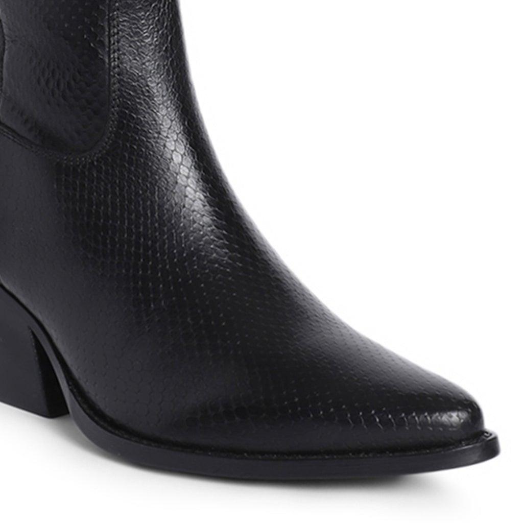 Saint Clochette Snake Embossed Black Leather Knee High Boots - SaintG UK