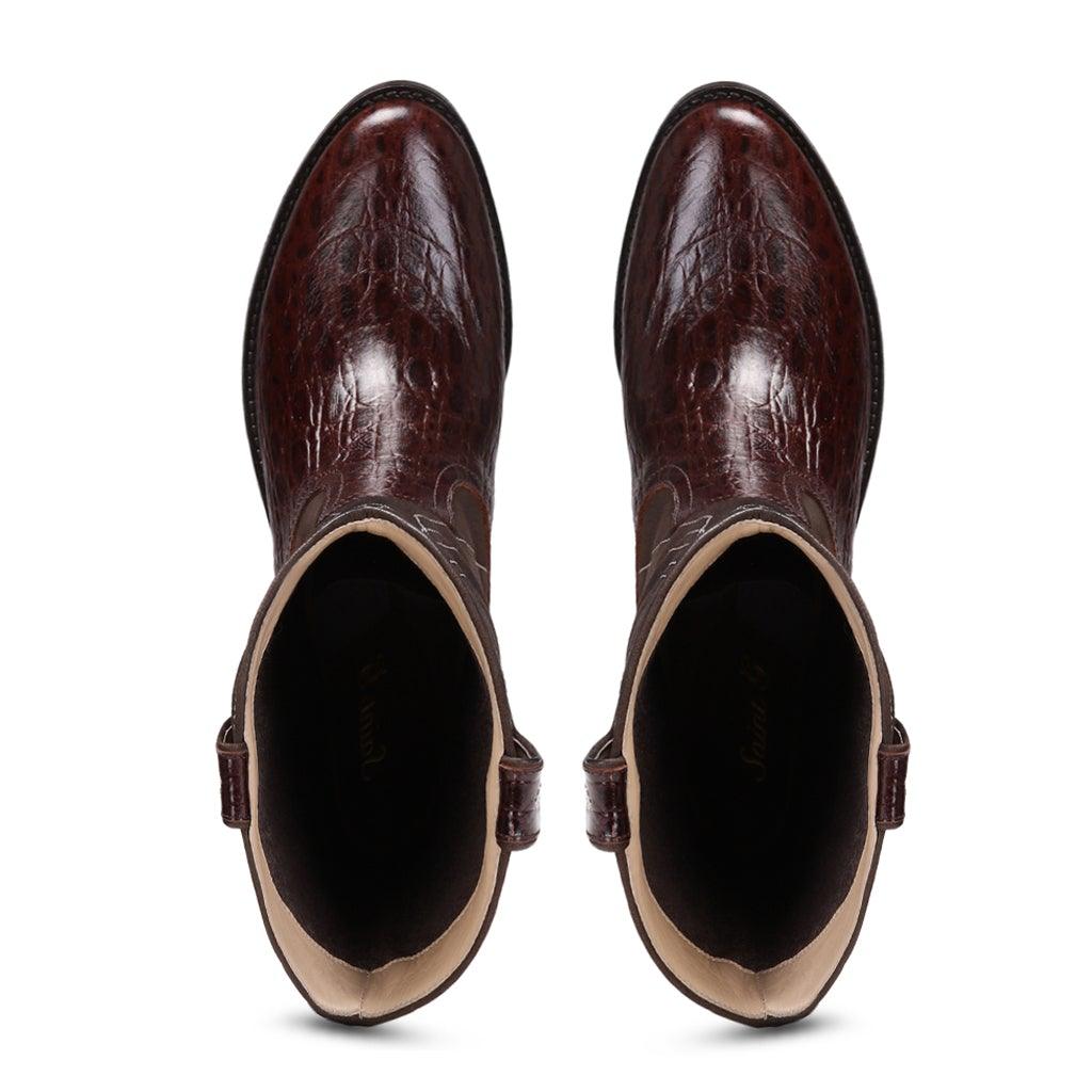 Saint Trinity Brown Patent Leather cowboy Calf Boots - SaintG UK
