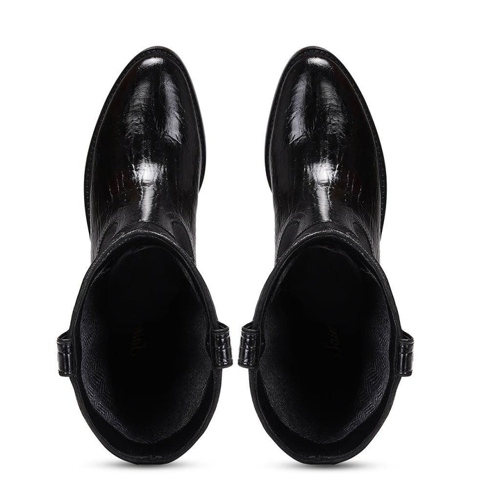 Saint Trinity Black Patent Leather cowboy Calf Length Boots - SaintG UK