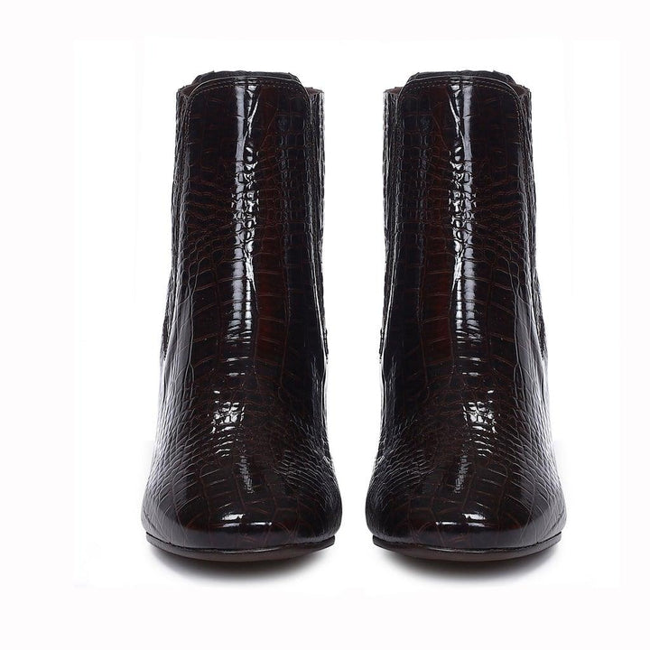 Saint Edwina Brown Croc Embossed Vegan Leather Ankle Boots - SaintG UK