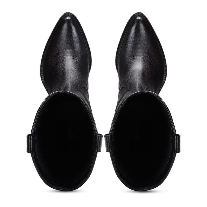 Saint Loanna Black Leather Block Heel Calf Boots - SaintG UK