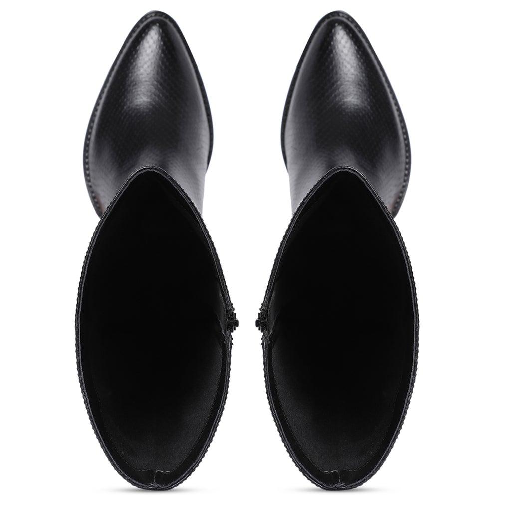 Saint Clochette Snake Embossed Black Leather Knee High Boots - SaintG UK