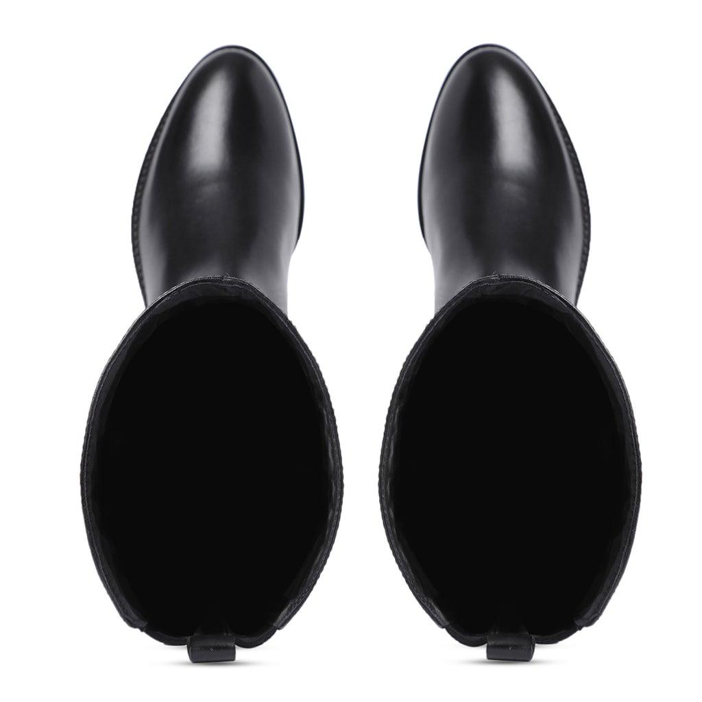 Saint Marisa Gold Buckle Decorative Black Leather Long Boots - SaintG UK