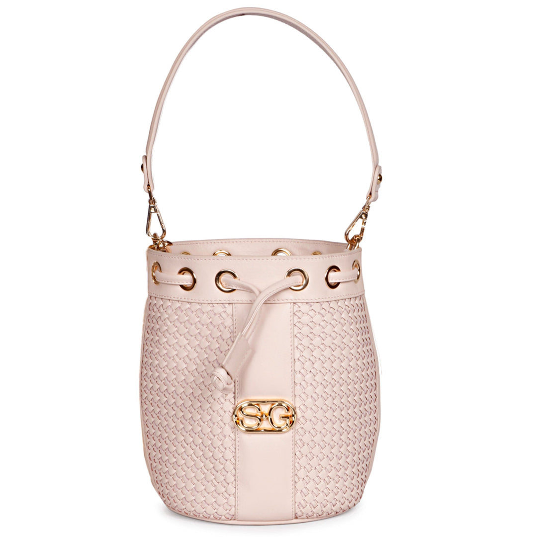 Halsey Pink Blush Hand Woven Leather Bucket Bag