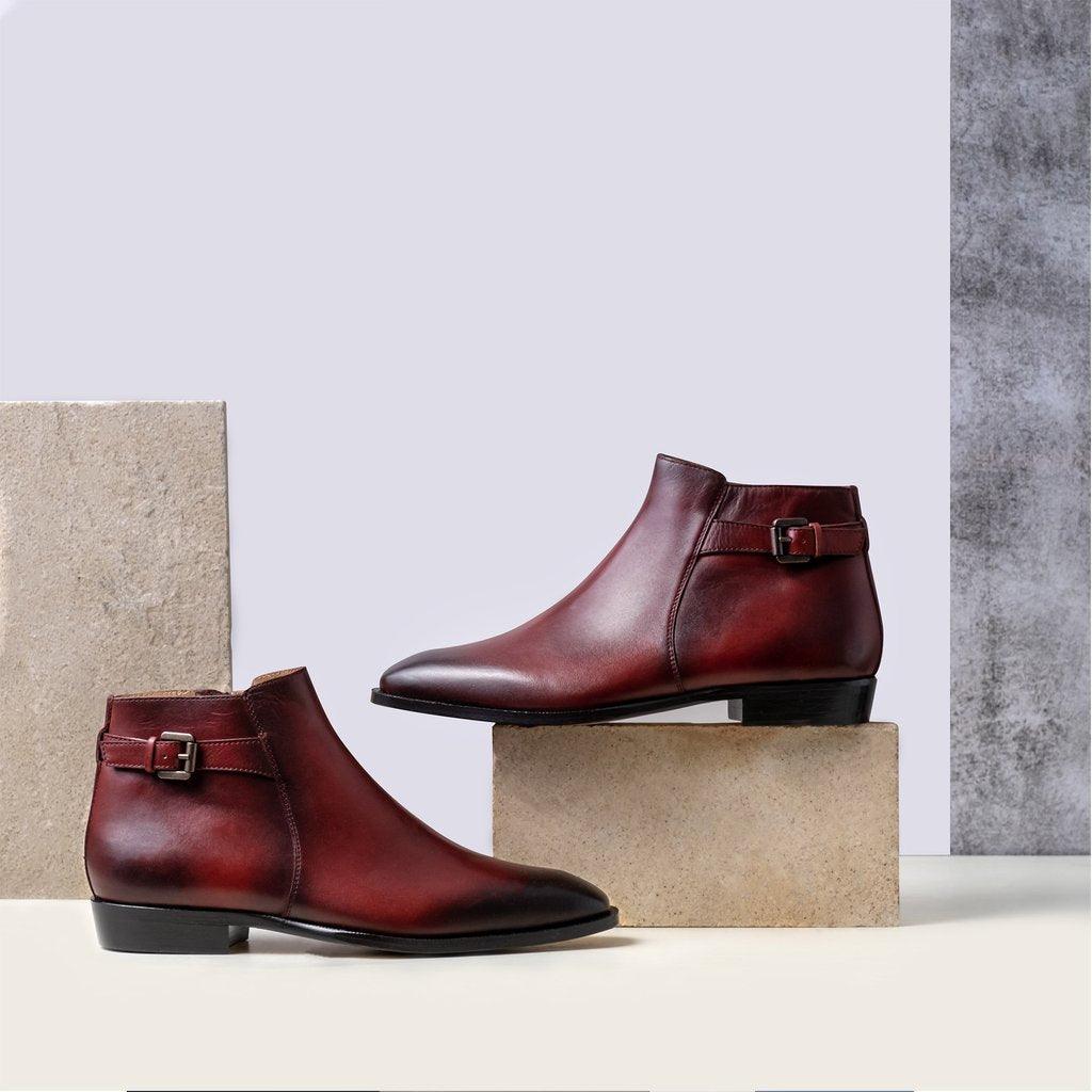 Saint Roger Red Leather Ankle Boot With Set - SaintG UK