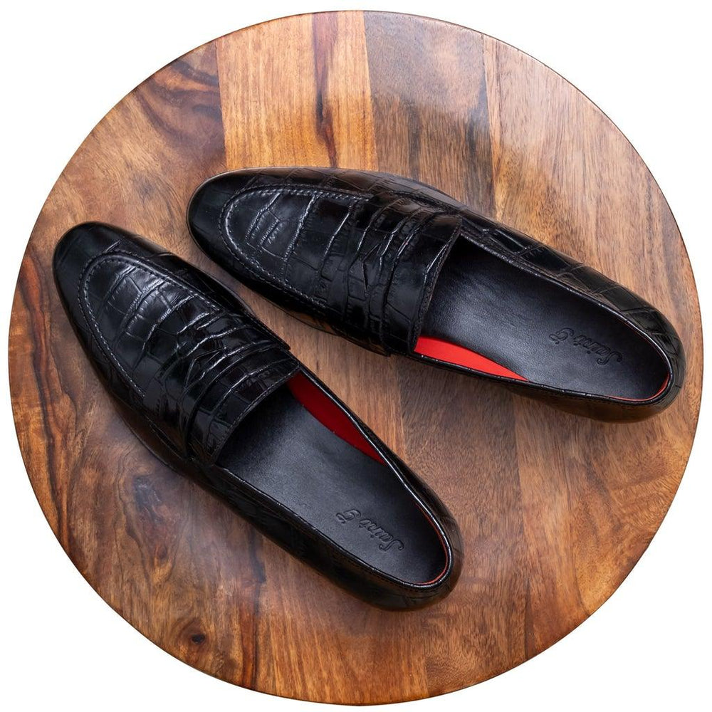 Saint Callisto  Black Croco Leather Embossed Moccasin Shoes - SaintG UK