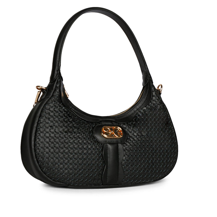 Tesorina Black Hand Woven Leather Hobo Bag