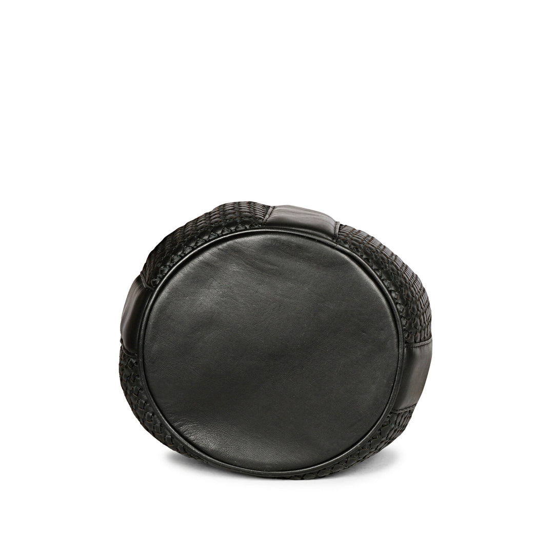 Halsey Black Hand Woven Leather Bucket Bag