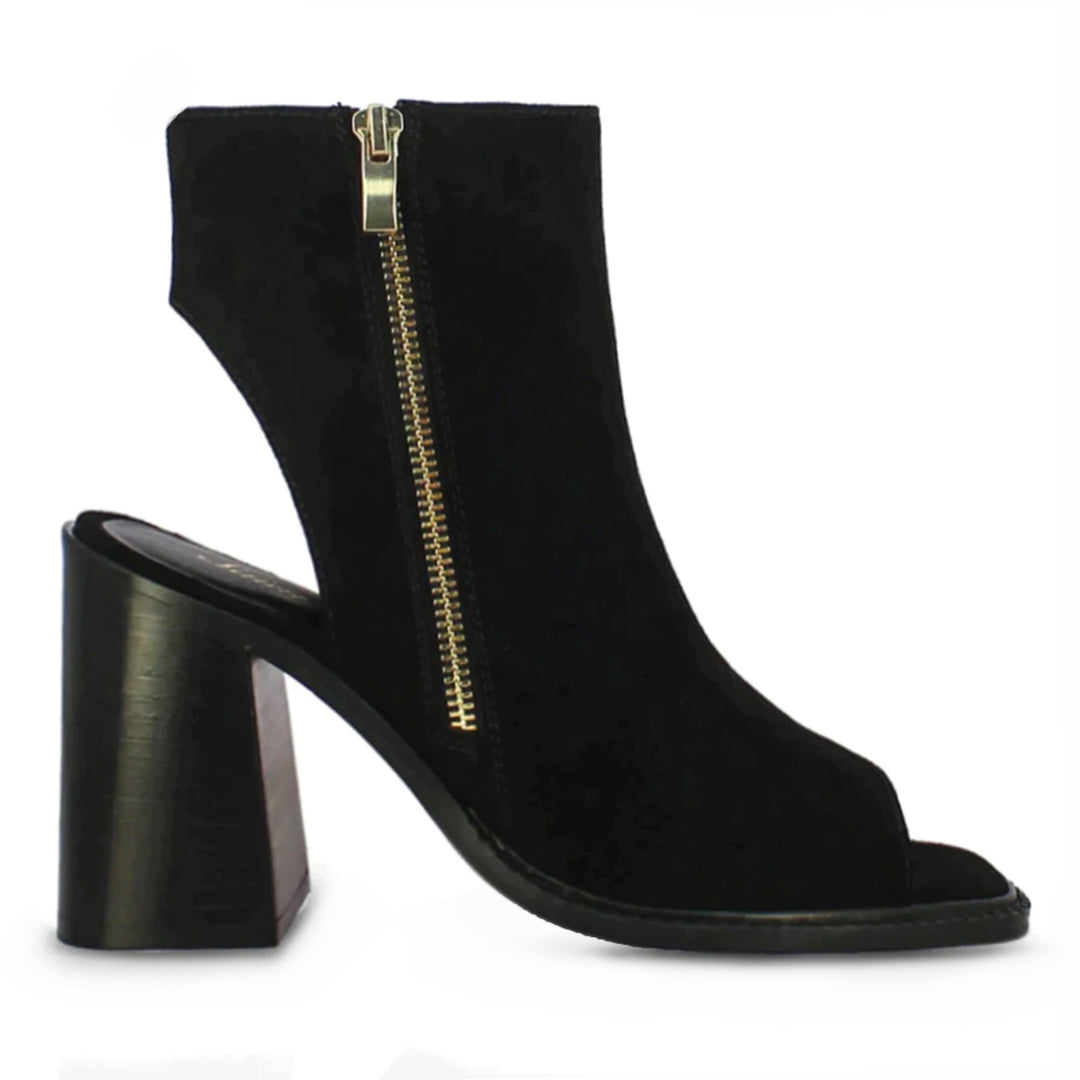 Black Suede Leather High Ankle Block Heels for women
