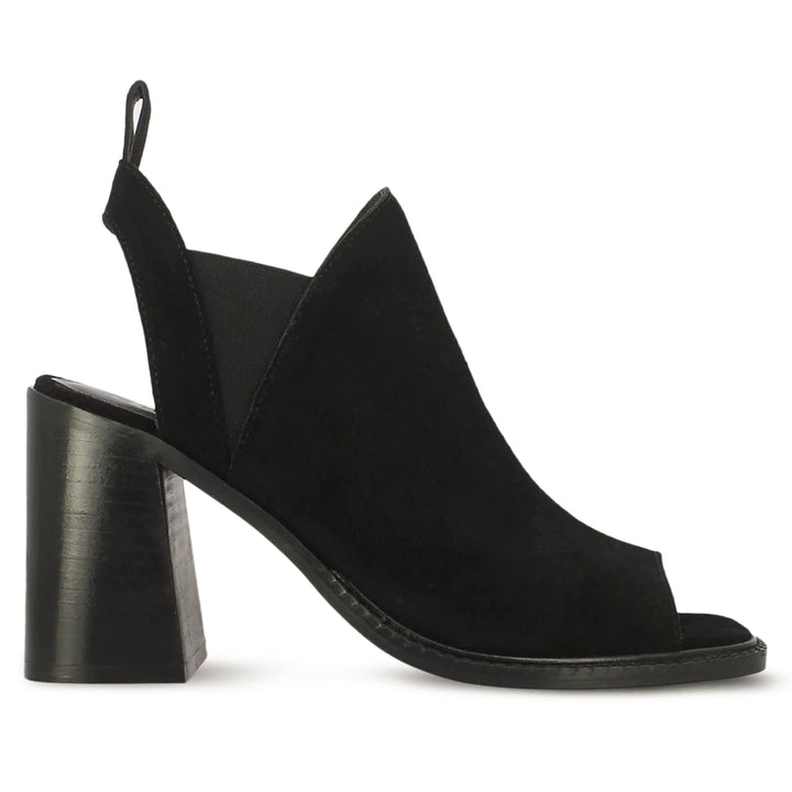 Black Suede Leather Block Heel Mules for women