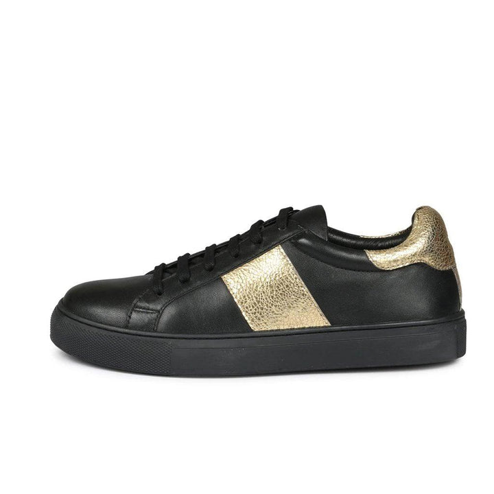 Saint Elen Black and Gold Leather Sneakers - SaintG UK