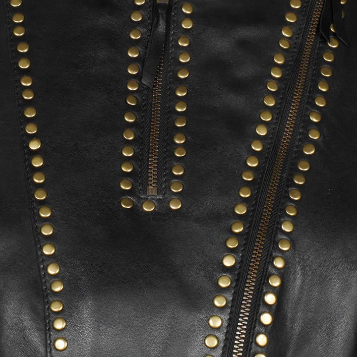 Saint Metal Studded Fringed Leather Short Jacket