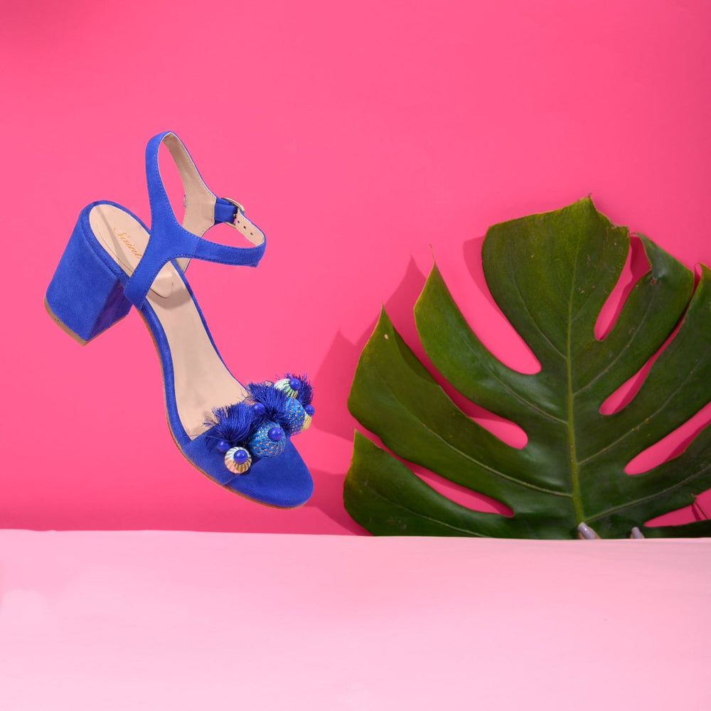 Blue Leather Block Heel for women