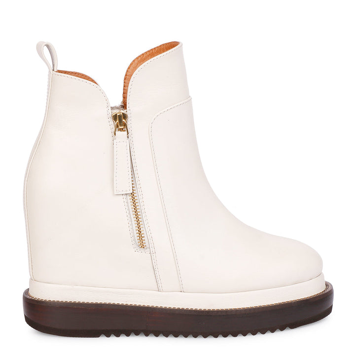 Saint Galena Off-White Leather Inner Wedge Heel Ankle Boots