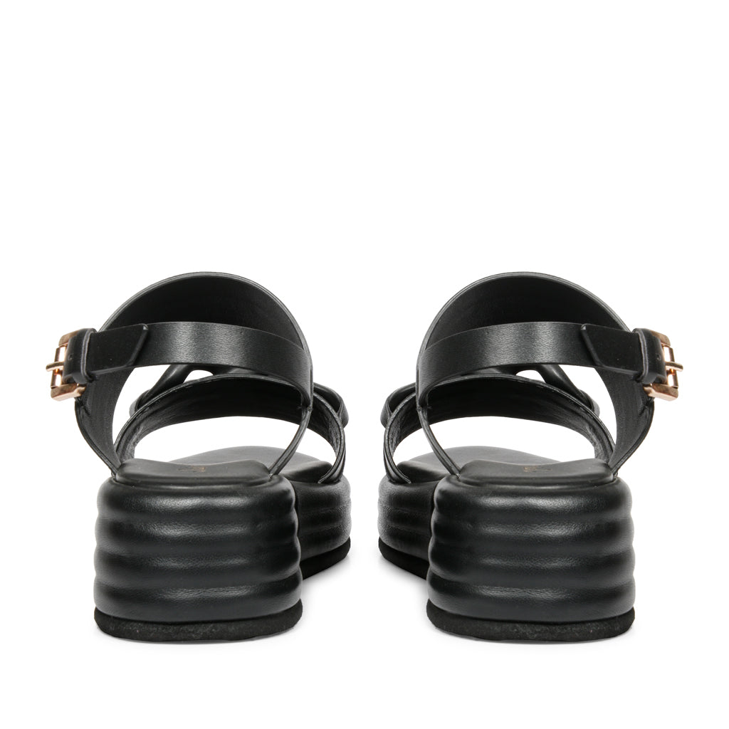 Chain Embellished Black Leather Platform Sandals