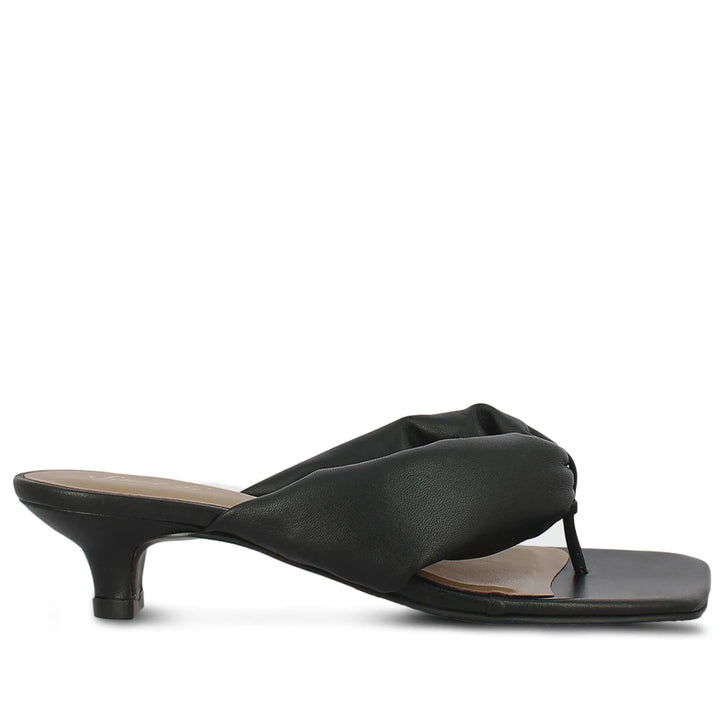 Saint Amorina Black Leather Puffy Thong Dress Sandals