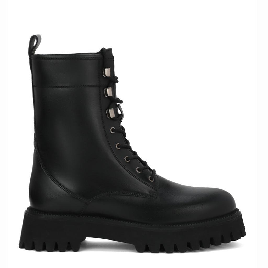 Saint Anastasia Black Leather Lace Up High Ankle Boots - SaintG UK