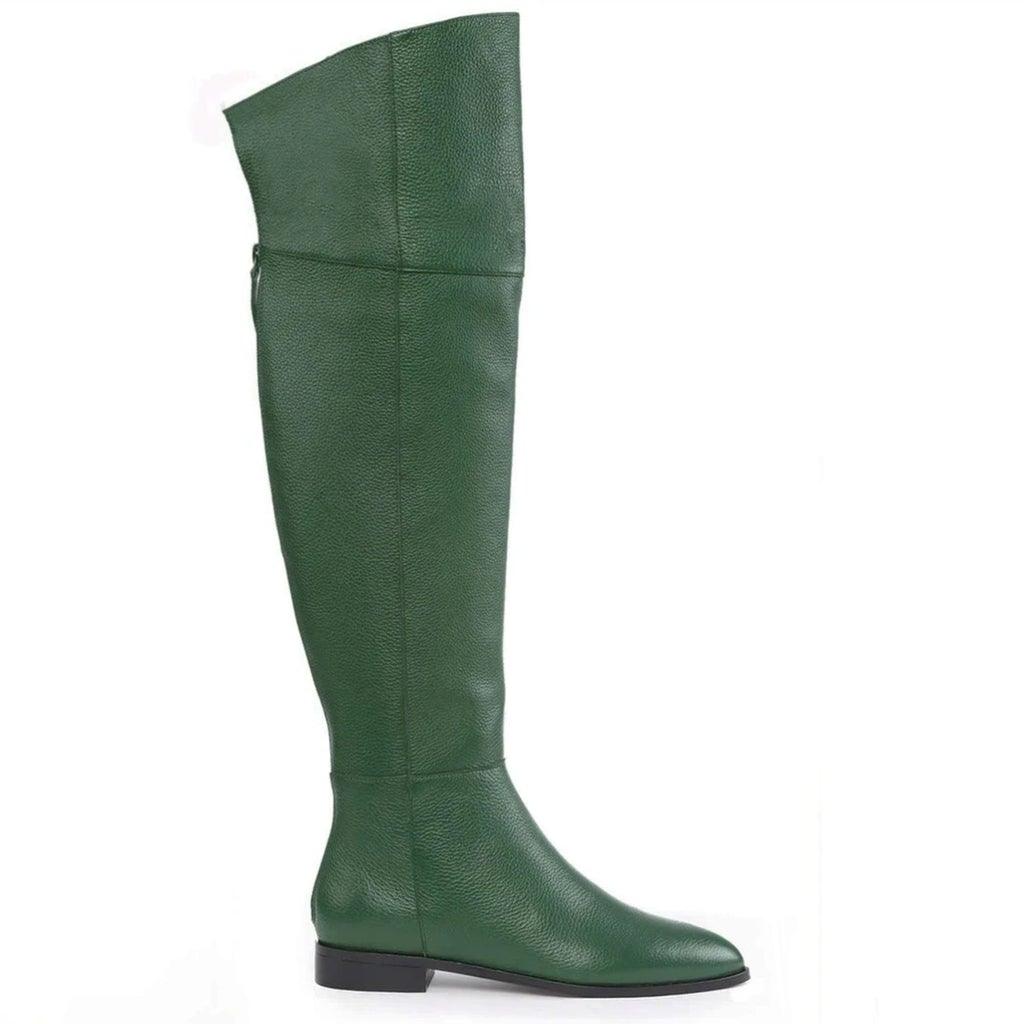 Green Leather Above The Knee Boots for women