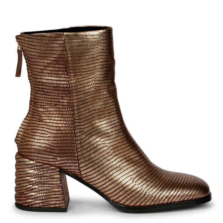 Saint Joanna Platin Metallic Lizard Print Leather High Ankle Boots